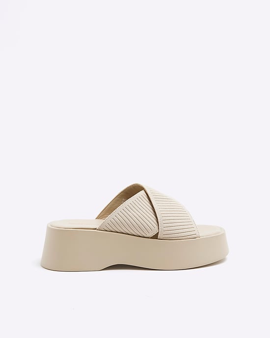River Island Womens Mule Sandals Cream Wide Fit Flatform - Image 2