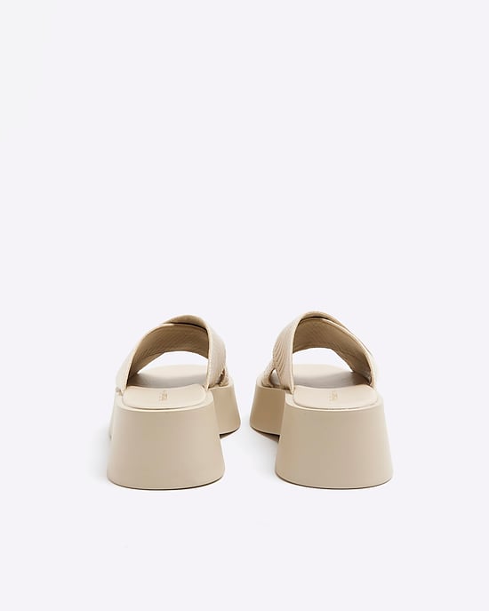 River Island Womens Mule Sandals Cream Wide Fit Flatform - Image 3