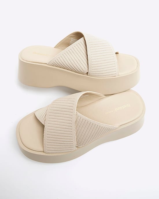 River Island Womens Mule Sandals Cream Wide Fit Flatform - Image 4