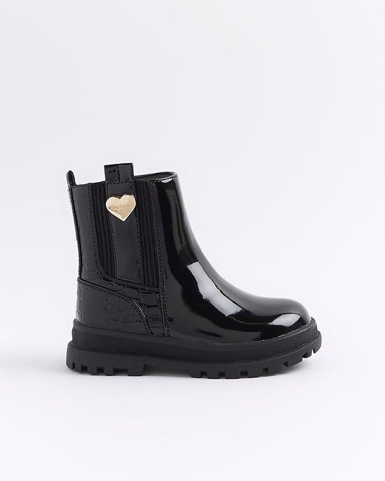 River Island Mini Girls Chelsea Boots Black Patent Stud - Image 2