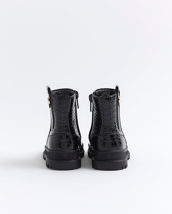 River Island Mini Girls Chelsea Boots Black Patent Stud - Image 3