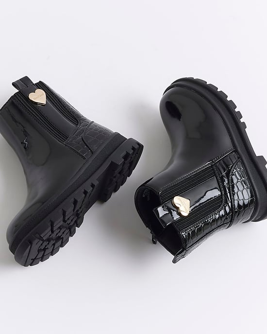River Island Mini Girls Chelsea Boots Black Patent Stud - Image 4