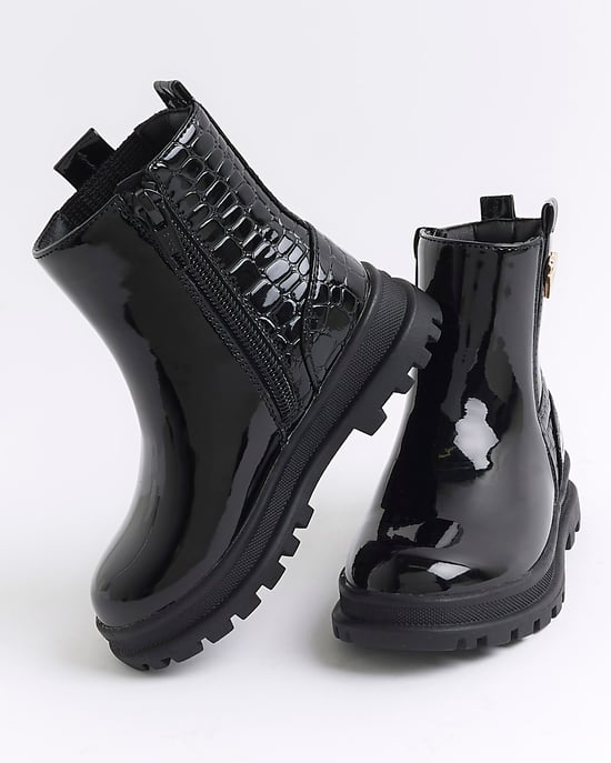 River Island Mini Girls Chelsea Boots Black Patent Stud - Image 5