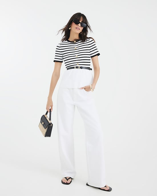 River Island Womens Peplum Top Cream Striped Knit Belted - Image 1