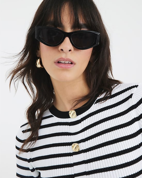 River Island Womens Peplum Top Cream Striped Knit Belted - Image 2