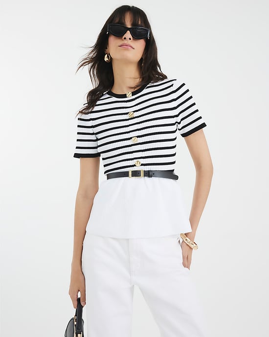 River Island Womens Peplum Top Cream Striped Knit Belted - Image 3
