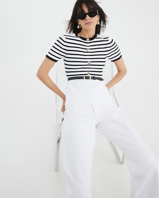 River Island Womens Peplum Top Cream Striped Knit Belted - Image 4