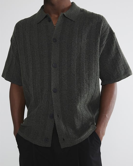 River Island Mens Shirt Khaki Boxy Fit Ribbed Boucle - Image 3
