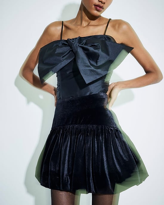 River Island Womens Mini Skirt Black Velvet Bubble Hem - Image 1