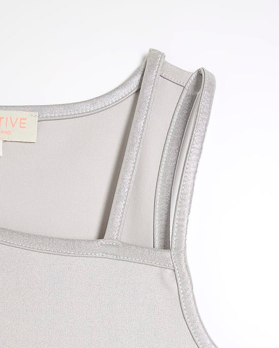 River Island Girls Asymmetric Vest & Shorts Set Silver Ri Active - Image 4