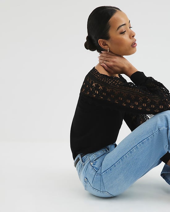 River Island Womens Jumper Black Hybrid Lace Knit - Image 2