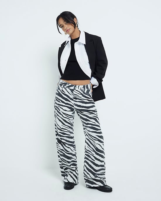 River Island Womens Straight Jeans Petite Black Zebra Relaxed - Image 1