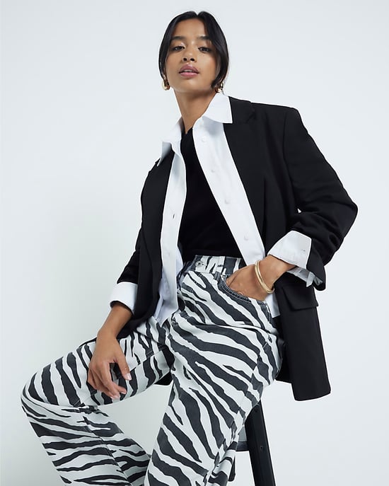 River Island Womens Straight Jeans Petite Black Zebra Relaxed - Image 5