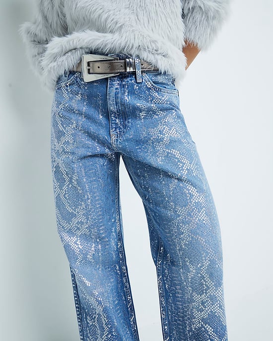 River Island Womens Straight Jeans Petite Blue Relaxed Snake - Image 3