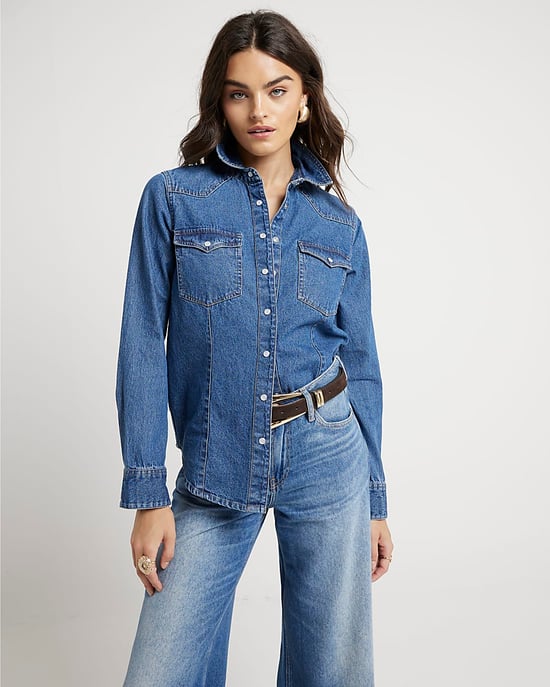 River Island Womens Western Shirt Blue Denim - Image 1
