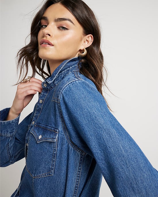 River Island Womens Western Shirt Blue Denim - Image 3