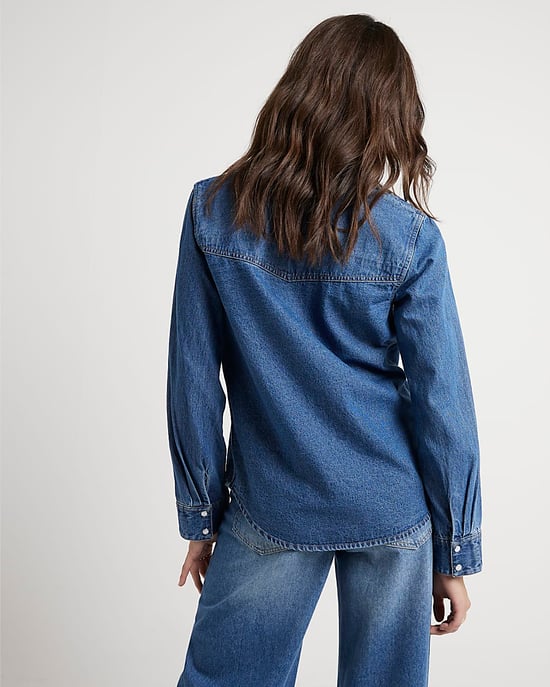 River Island Womens Western Shirt Blue Denim - Image 4