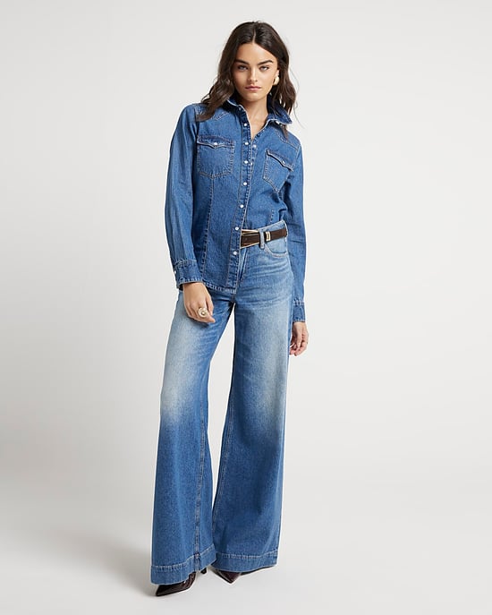 River Island Womens Western Shirt Blue Denim - Image 5