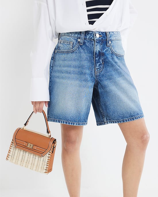 River Island Womens Bermuda Shorts Petite Blue Denim Longline - Image 2