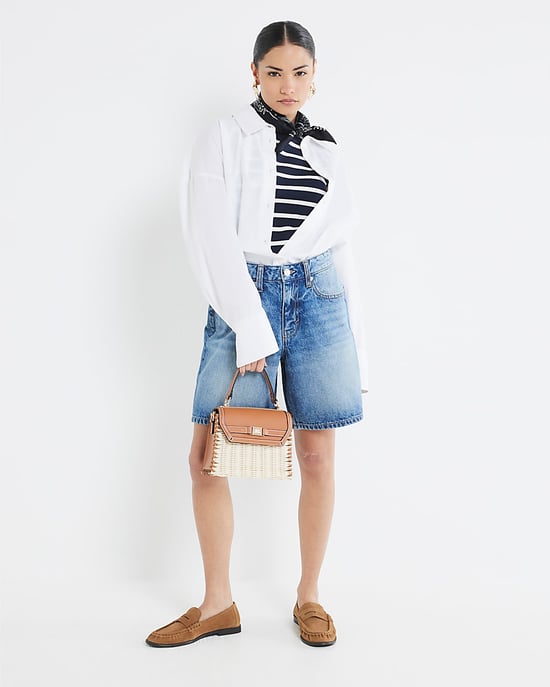 River Island Womens Bermuda Shorts Petite Blue Denim Longline - Image 4
