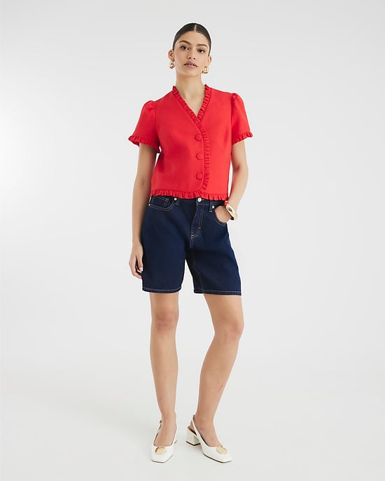 River Island Womens Bermuda Shorts Blue Denim Longline - Image 1