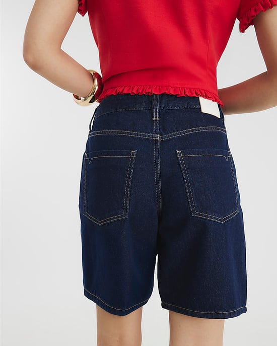 River Island Womens Bermuda Shorts Blue Denim Longline - Image 4