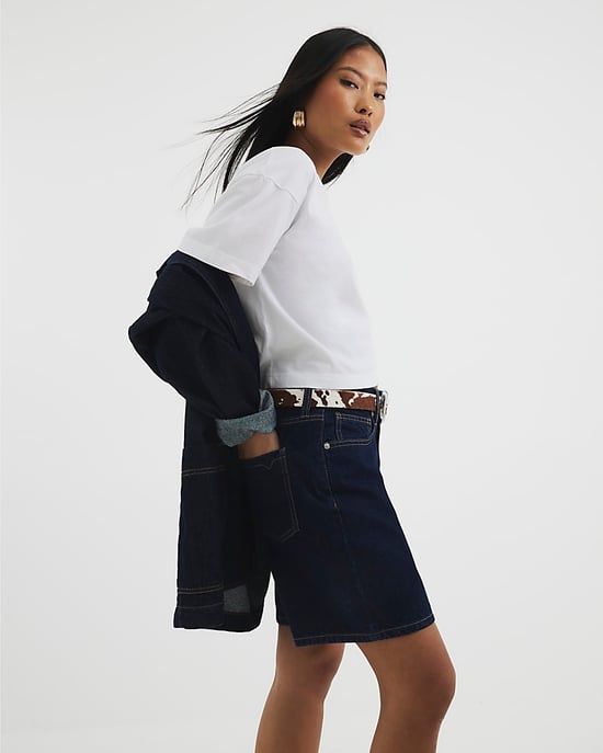 River Island Womens Bermuda Shorts Petite Blue Denim Longline - Image 2