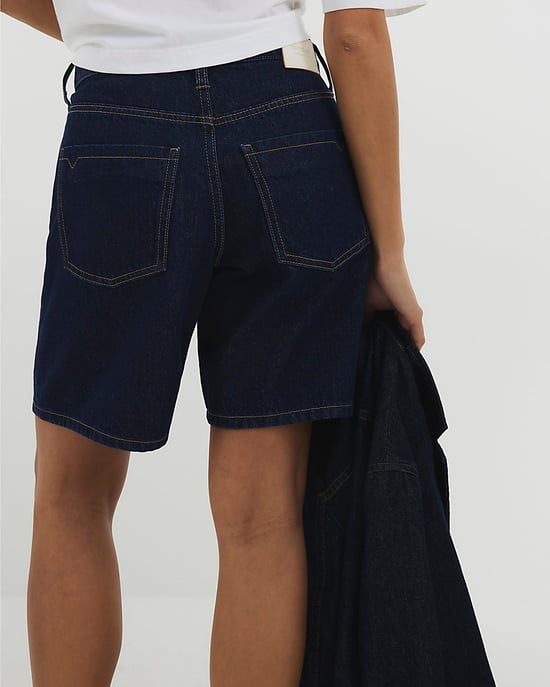 River Island Womens Bermuda Shorts Petite Blue Denim Longline - Image 3