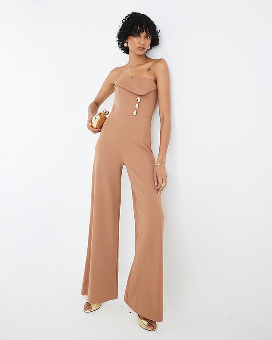 River Island Womens Jumpsuit Beige Sleeveless Bandeau Gold Detail - Image 1