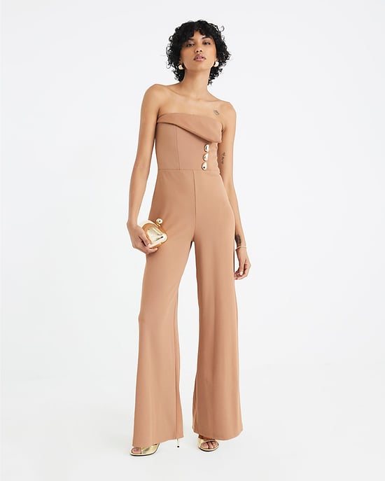 River Island Womens Jumpsuit Beige Sleeveless Bandeau Gold Detail - Image 3