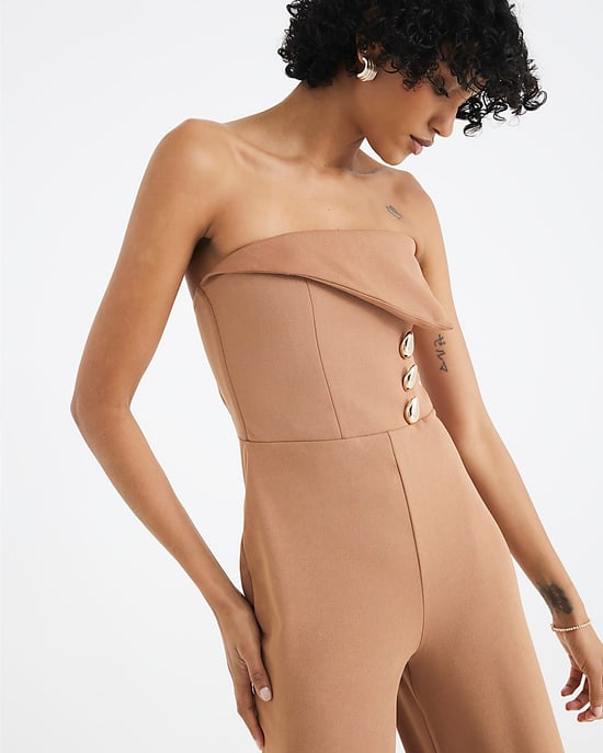 River Island Womens Jumpsuit Beige Sleeveless Bandeau Gold Detail - Image 4
