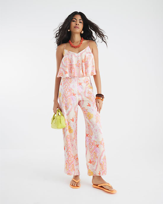 River Island Womens Jumpsuit Pink Paisley Print Wide Leg - Image 3