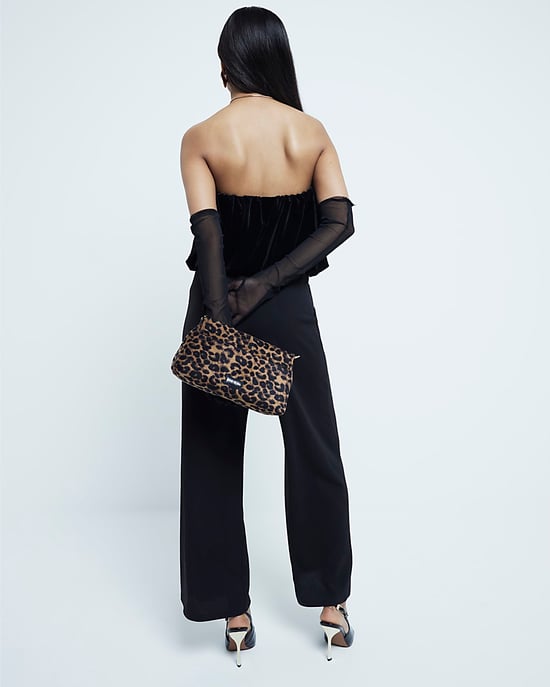 River Island Womens Jumpsuit Petite Black Velvet Bubble Bandeau - Image 2