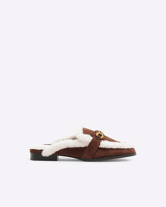 River Island Womens Mules Brown Faux Fur - Image 2