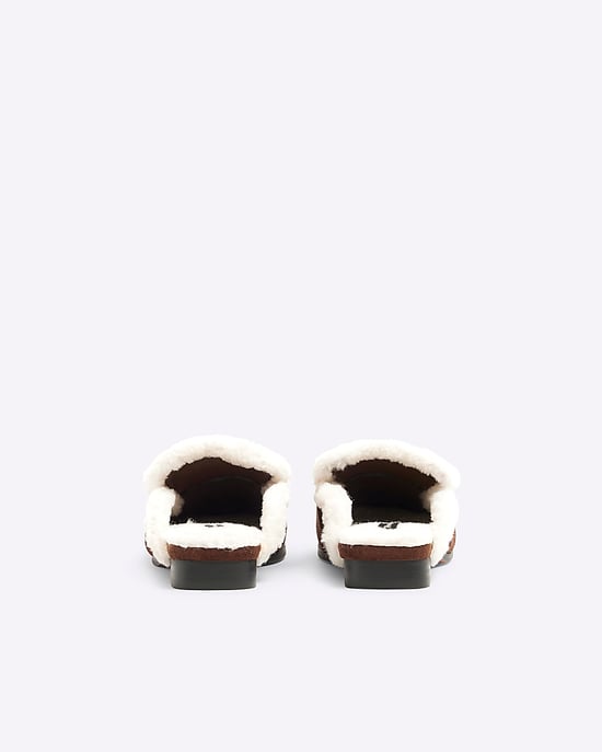 River Island Womens Mules Brown Faux Fur - Image 3