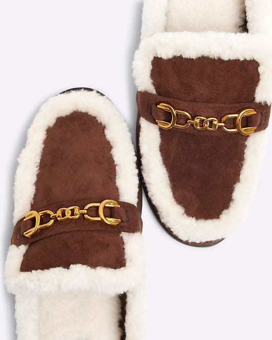 River Island Womens Mules Brown Faux Fur - Image 4