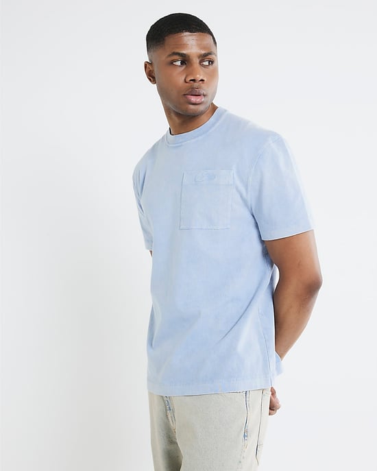 River Island Mens T-Shirt Blue Regular Fit Washed - Image 3