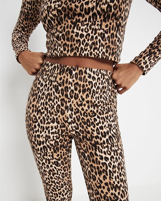 River Island Womens Flare Leggings Petite Brown Leopard Ribbed - Image 3