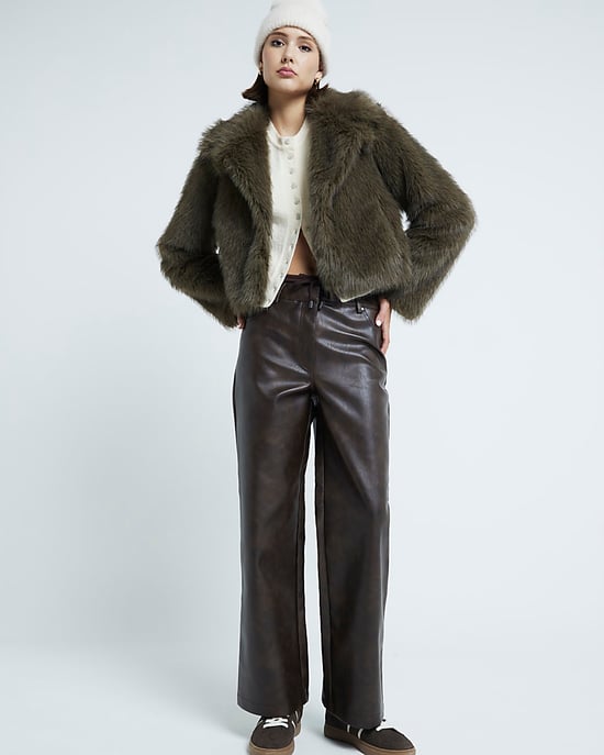 River Island Womens Trousers Brown Faux Leather Tailored Hybrid - Image 1