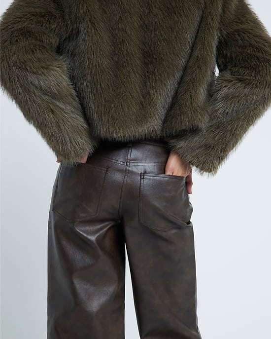 River Island Womens Trousers Brown Faux Leather Tailored Hybrid - Image 3