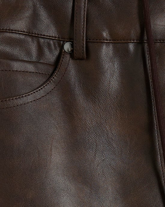 River Island Womens Trousers Brown Faux Leather Tailored Hybrid - Image 4
