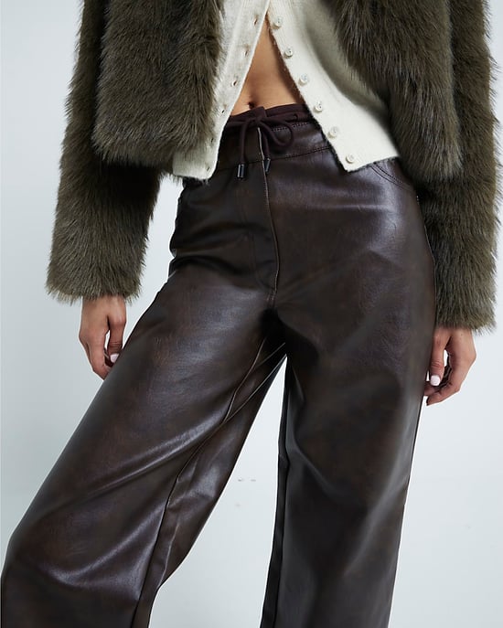 River Island Womens Trousers Brown Faux Leather Tailored Hybrid - Image 5