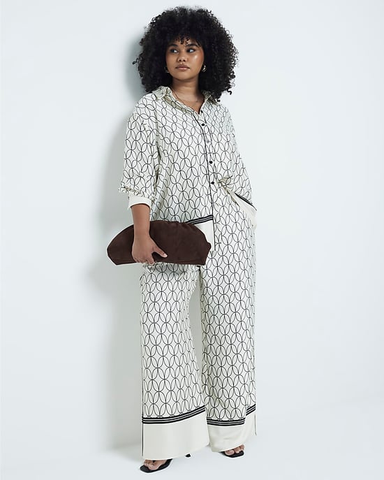 River Island Womens Wide Leg Trousers Plus White Geometric Print - Image 3