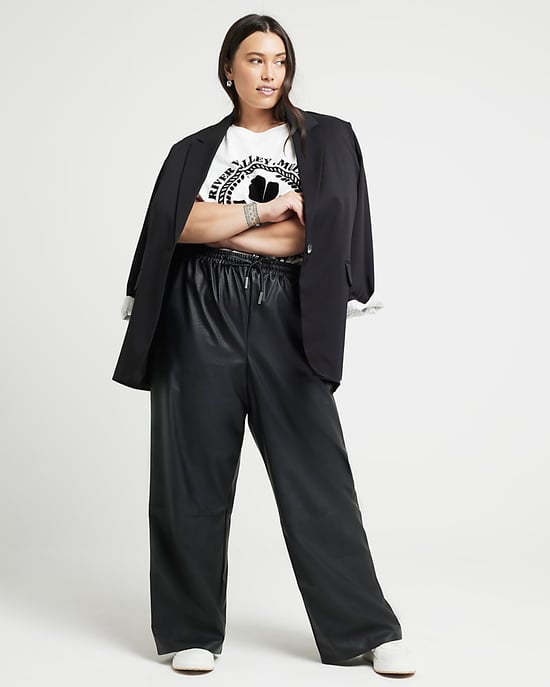River Island Womens Wide Leg Trousers Plus Black Faux Leather - Image 1