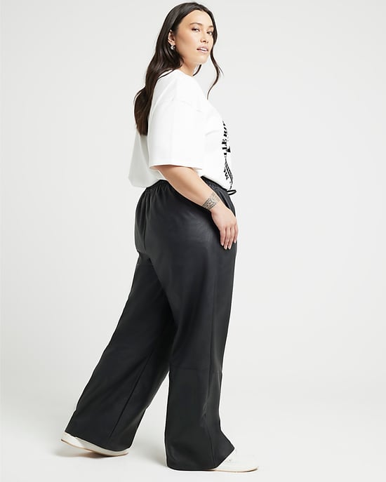 River Island Womens Wide Leg Trousers Plus Black Faux Leather - Image 2