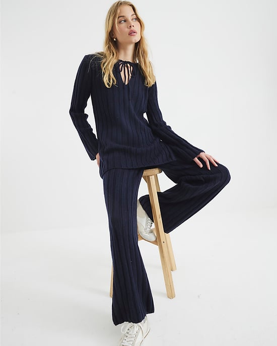 River Island Womens Flared Trousers Navy Ribbed - Image 2