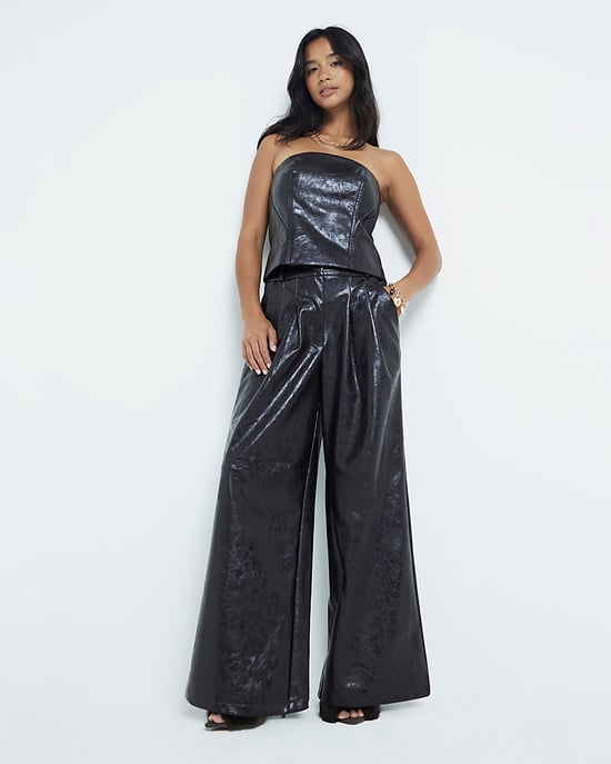 River Island Womens Wide Leg Trousers Petite Brown Faux Leather - Image 1