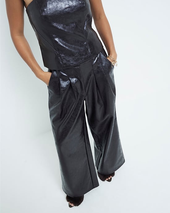 River Island Womens Wide Leg Trousers Petite Brown Faux Leather - Image 2