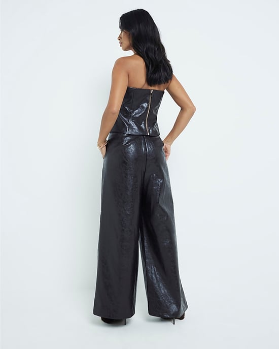 River Island Womens Wide Leg Trousers Petite Brown Faux Leather - Image 3
