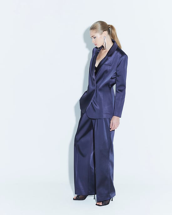 River Island Womens Wide Leg Trousers Navy Bonded Satin - Image 2